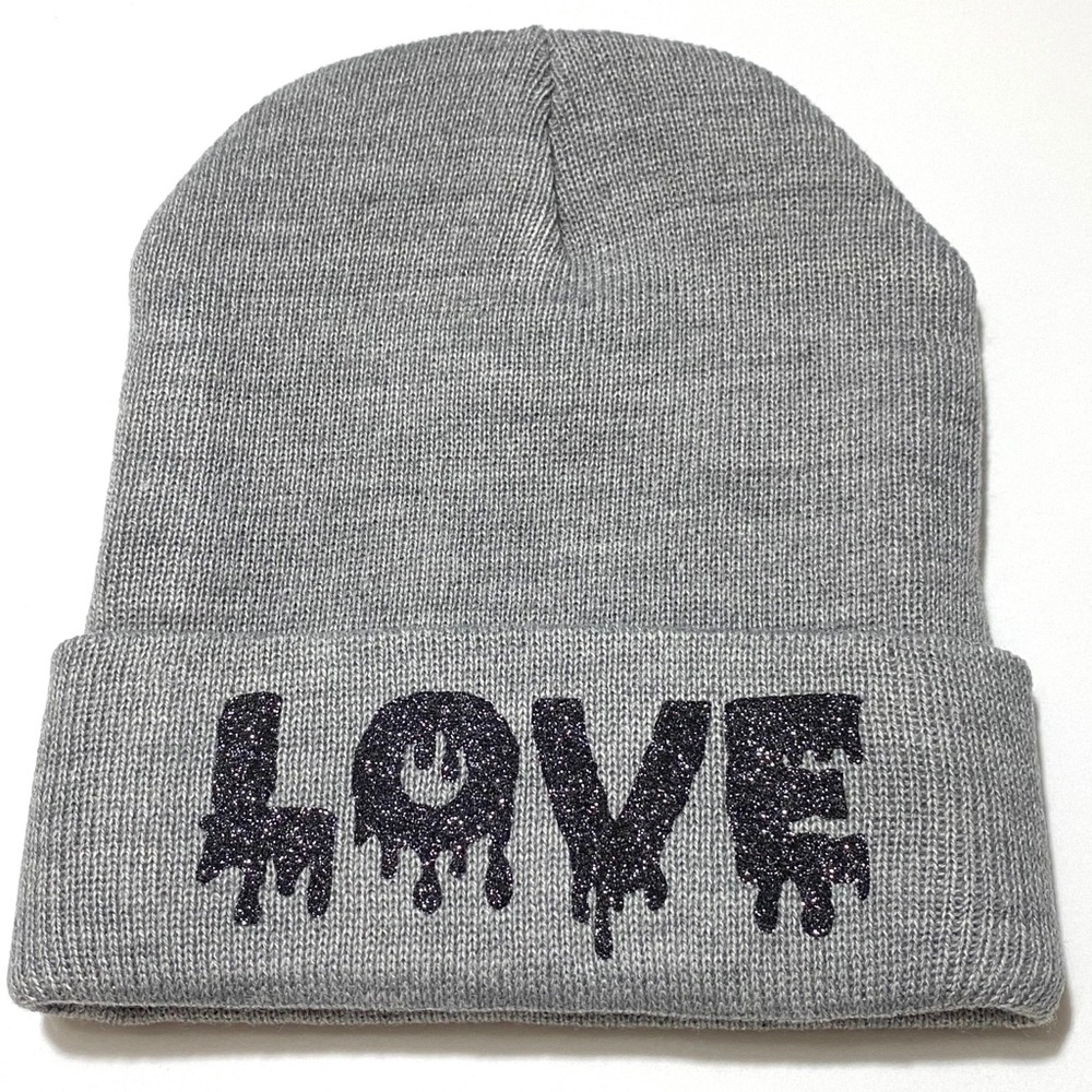 Winter Beanie Skully Hat with Drip Love Quote - Picture 4 of 4